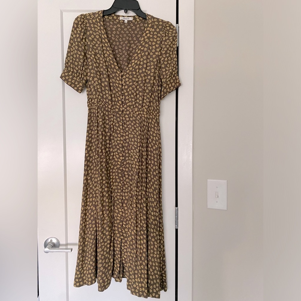 Madewell Button Cuff Midi Dress in Woodcut Flowers Size 0